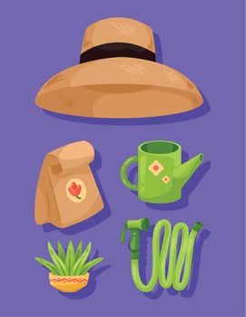five gardening accessories icons vector