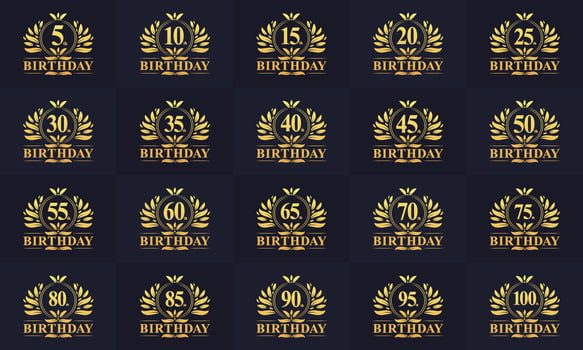 Happy birthday logo bundle. Retro vintage birthday logo set. 5th, 10th, 15th, 20th, 25th, 30th, 35th, 40th, 45th, 50th birthday celebration logo bundle. vector