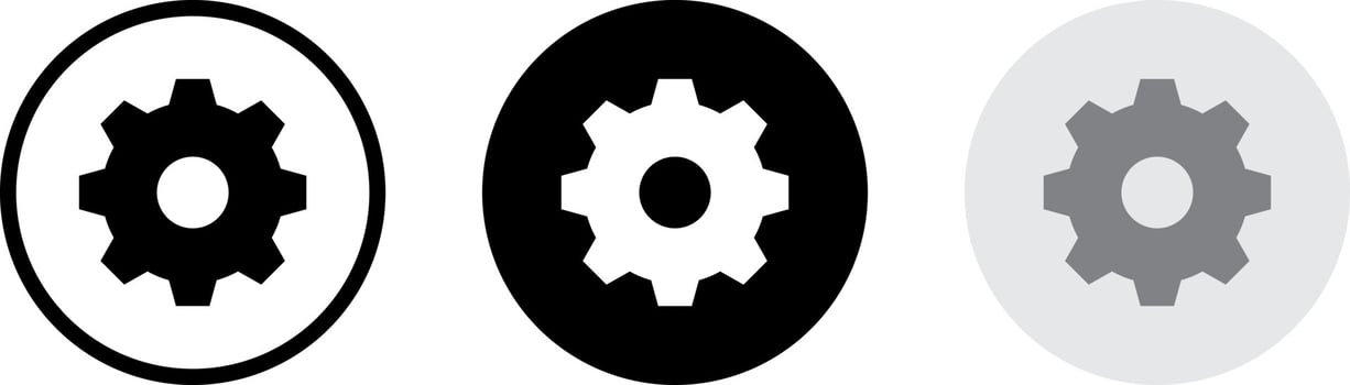 Settings, gear icon vector on circle button. Smartphone menu elements
