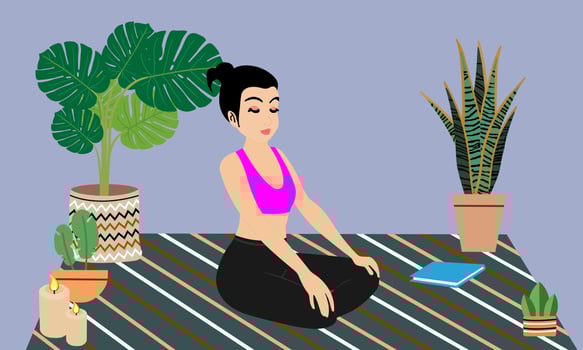 Sitting and practicing his mind calmly. Easing worries from the Covid 19 epidemic situation. Exercise and practice meditation. vector