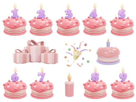 Cute birthday card decoration element decoration 3d render png