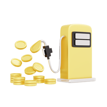 3D Rendering of petroleum oil fuel pump nozzle with money coin concept of oil price. 3D Render illustration cartoon style. png