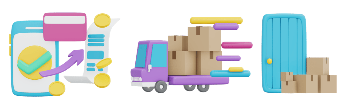 3D Rendering of order product online and ship. 3D Render cartoon style. png