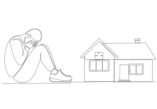 continuous line sad man wants to buy a house vector illustration