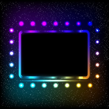 Colorful neon frame on a dark background, vector abstract illustration.