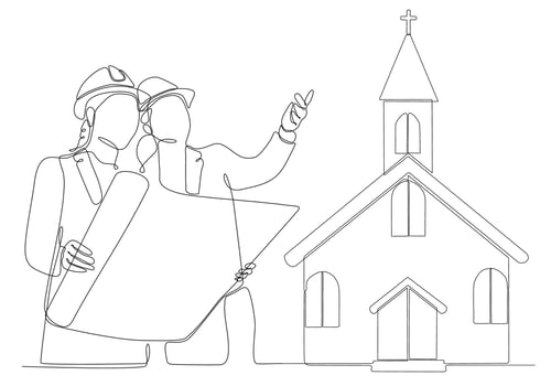 continuous line female architect building church vector illustration