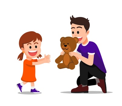 a father gives a teddy bear to his daughter vector