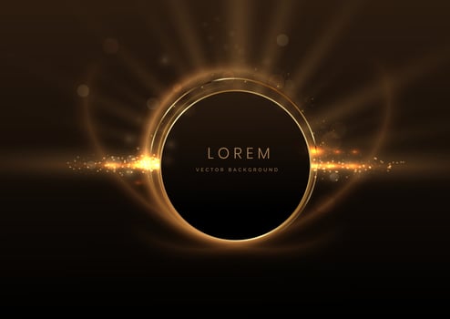 Abstract luxury golden circle glowing lines curved overlapping on black background with lighting effect sparkle. Template premium award design. Vector illustration