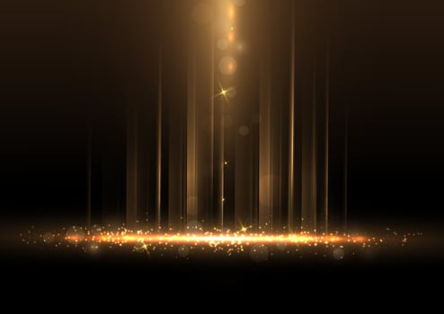 Abstract luxury golden glitter effect glowing on black background with lighting effect sparkle. Template premium award ceremony design. vector