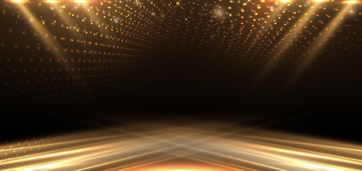 Elegant golden stage diagonal glowing with lighting effect sparkle on black background. Template premium award design. vector