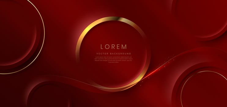 Gold circle frame luxury on red elegant background with lighting effect and sparkle with copy space for text. Luxury design style. vector