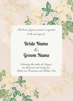 Elegant hand drawn wedding invitation floral white and green walercolor with gold details vector