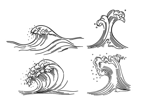 Sea waves sketch style illustration. Sea waves sketch pattern. Ocean surf wave vector