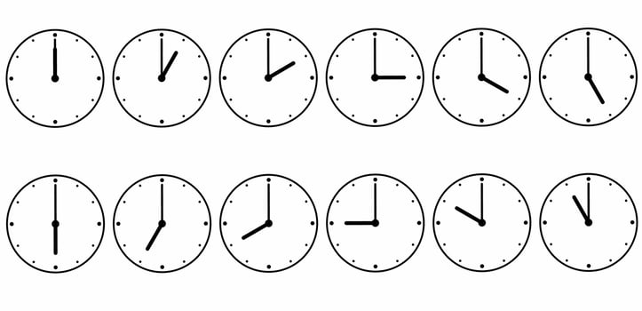 clocks icon set for every hour isolated on white background vector