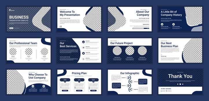 business presentation infographic template set. use for keynote presentation background, website slider, brochure cover, landing page, annual report brochure, company profile template. vector
