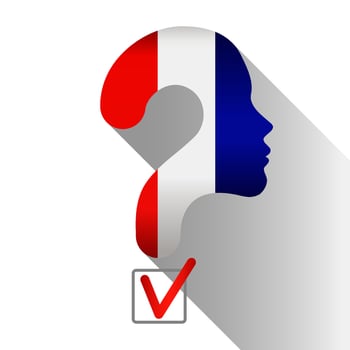 Elections in France. The hand votes the check-box for the candidate. Silhouette of hand made up of the colors of the flag. vector