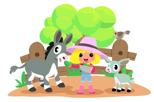 Cute animals in ranch, Farm and agriculture. illustrations of village life and objects Design for banner, layout, annual report, web, flyer, brochure, ad. vector