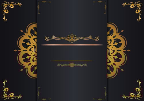 Luxury mandala greeting card template. Black gold mandala invitation vector