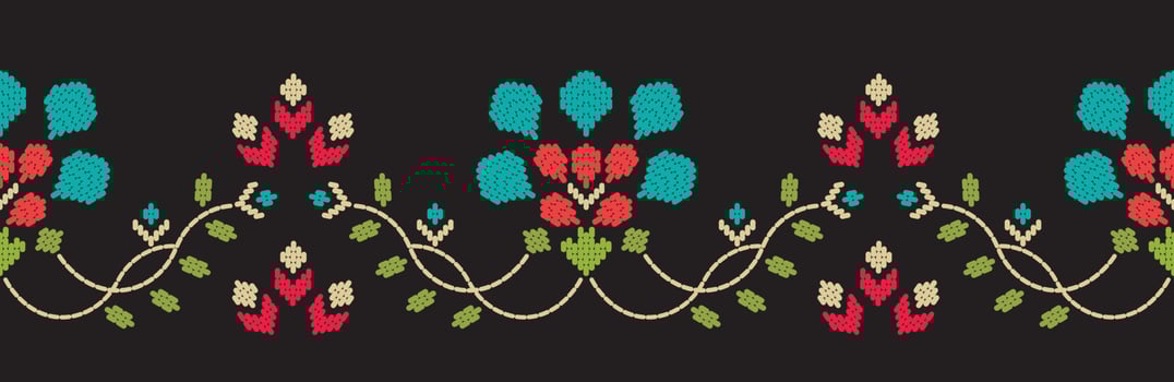 Motif ethnic handmade border beautiful embroidery art. Ethnic leaf floral pattern. folk embroidery, Mexican, Peruvian, Indian, Asia, Moroccan, Turkey, and Uzbek style.  beautiful flower decoration. vector
