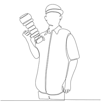 male continuous line see using binoculars vector illustration