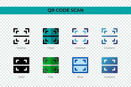 Qr Code Scan icon in different style. Qr Code Scan vector icons designed in outline, solid, colored, filled, gradient, and flat style. Symbol, logo illustration. Vector illustration