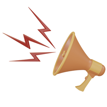 set of 3d render megaphone loudspeaker icon for sound message, orange color with red lightning png
