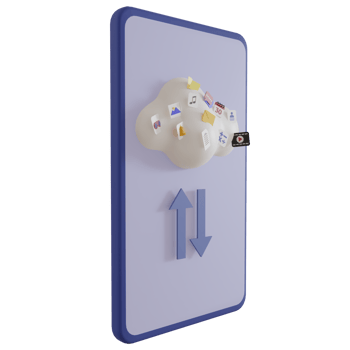 3d rendering of mobile phone uploading and downloading files in cloud storage png