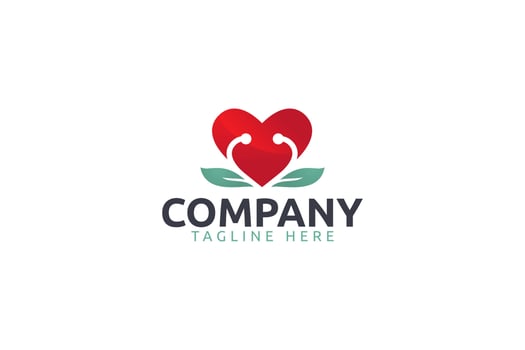 medical care logo with a combination of a heart, stethoscope and leaf as the icon. vector