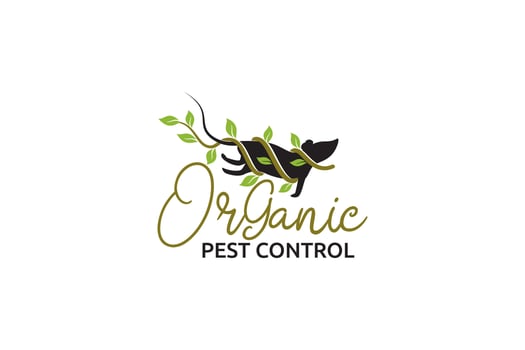 organic pest control logo with a mouse wrapped around a plant. vector