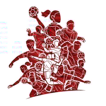 Group of Handball Players Male and Female vector