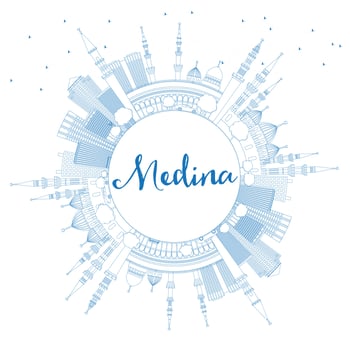 Outline Medina Skyline with Blue Buildings and Copy Space. vector