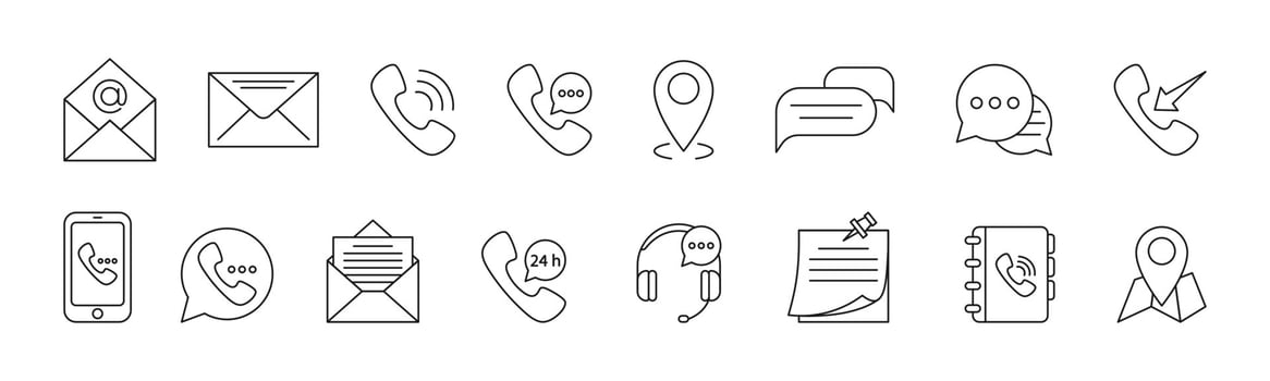 Contact Us line art icon set design template vector illustration