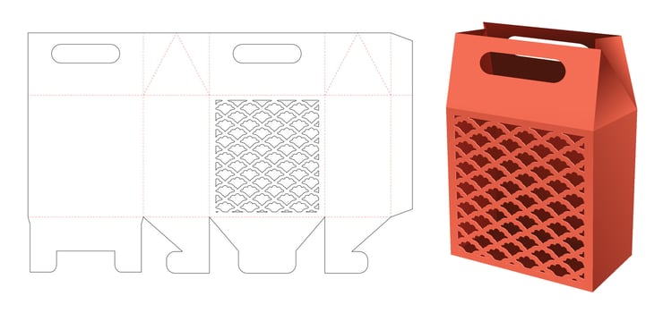 cardboard Japanese shopping bag die cut template and 3D mockup vector