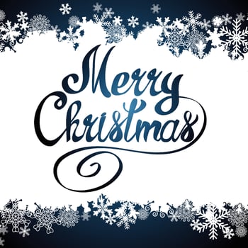 Merry Christmas vector lettering text and snowflake border, xmas background.