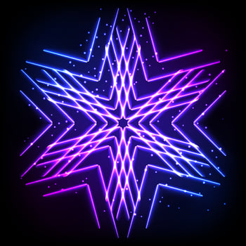 Colorful neon snowflake on a dark background, vector abstract illustration.