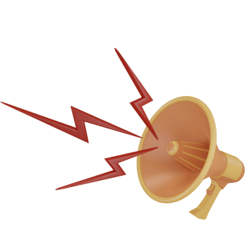 set of 3d render megaphone loudspeaker icon for sound message, orange color with red lightning png