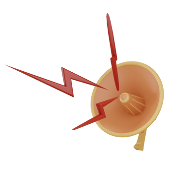 set of 3d render megaphone loudspeaker icon for sound message, orange color with red lightning png