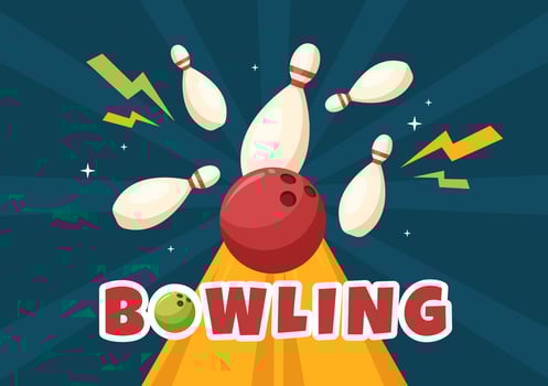 Bowling Game Hand Drawn Cartoon Flat Background Design Illustration with Pins, Balls and Scoreboards in a Sport Club or Activity Competition vector
