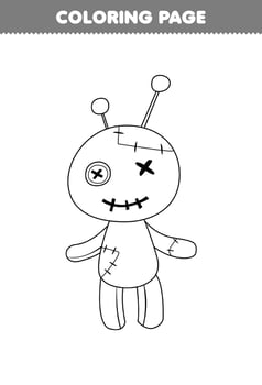 Education game for children coloring page of cute cartoon voodoo doll line art halloween printable worksheet vector