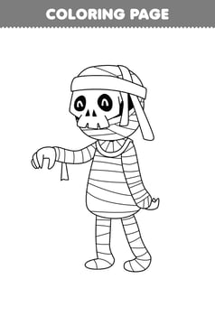 Education game for children coloring page of cute cartoon mummy line art halloween printable worksheet vector