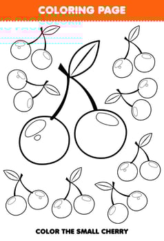Education game for children coloring page big or small picture of cute cartoon cherry fruit line art printable worksheet vector