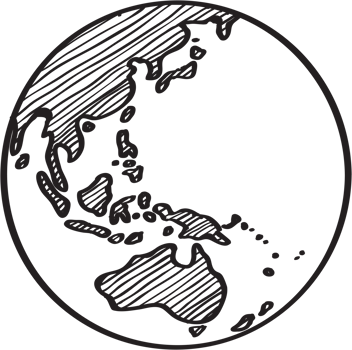 Freehand drawing world map sketch on globe. png