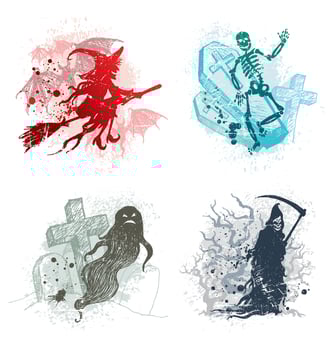Vector Halloween hand drawn illustrations with holiday characters