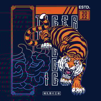 Tiger design with Japanese style and illustration tiger poster. vector