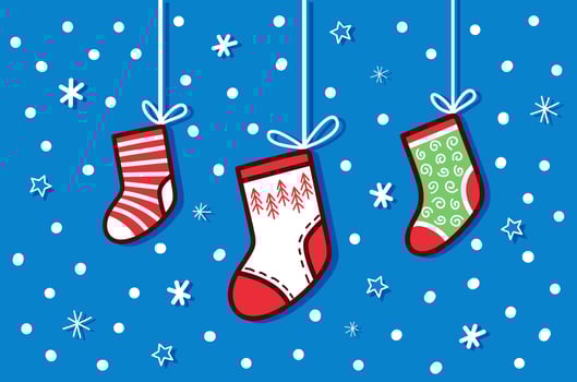 Cute holiday card with warm multicolored winter socks vector