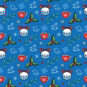 Cute christmas pattern with winter elements on blue background vector