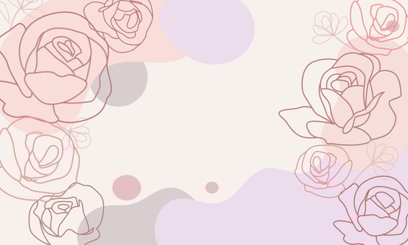Roses Botanical Abstract art background vector. Luxury minimal style wallpaper with golden line art flower and botanical leaves,  Organic shapes, Vector background for banner