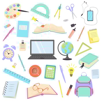 Big set of different school supplies. Back to school concept. Stationery and office items. vector