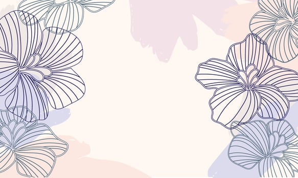orchids  Botanical Abstract art background vector. line art flower and botanical leaves,  Organic shapes, Vector background for banner, poster, Web and packaging