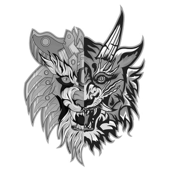 Hanyya Monster Black and white Ancient China and Japan. Mythology and culture. Yakuza tattoo vector